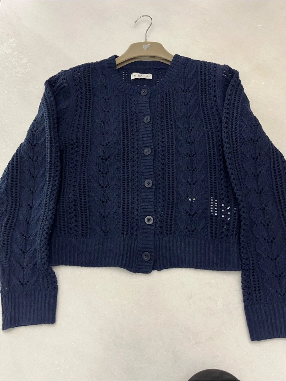 Hollister Navy Open-Knit Button Cardigan Sweater - Picture 2 of 6